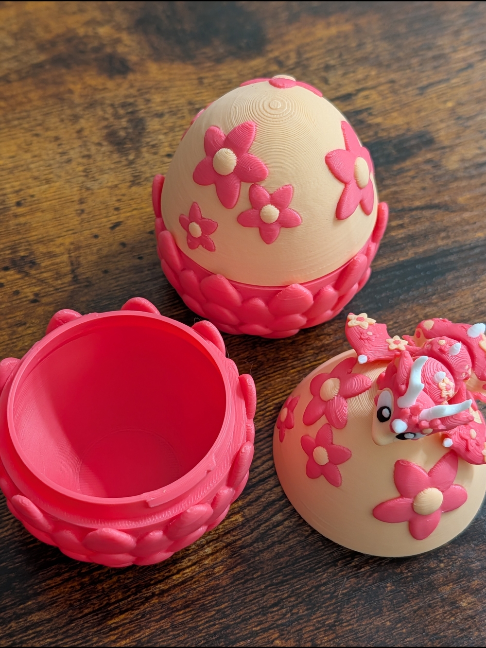 3D Printed Cute Pink Sakura Dragon & Egg Desk Decor – Kawaii Fantasy Dragon